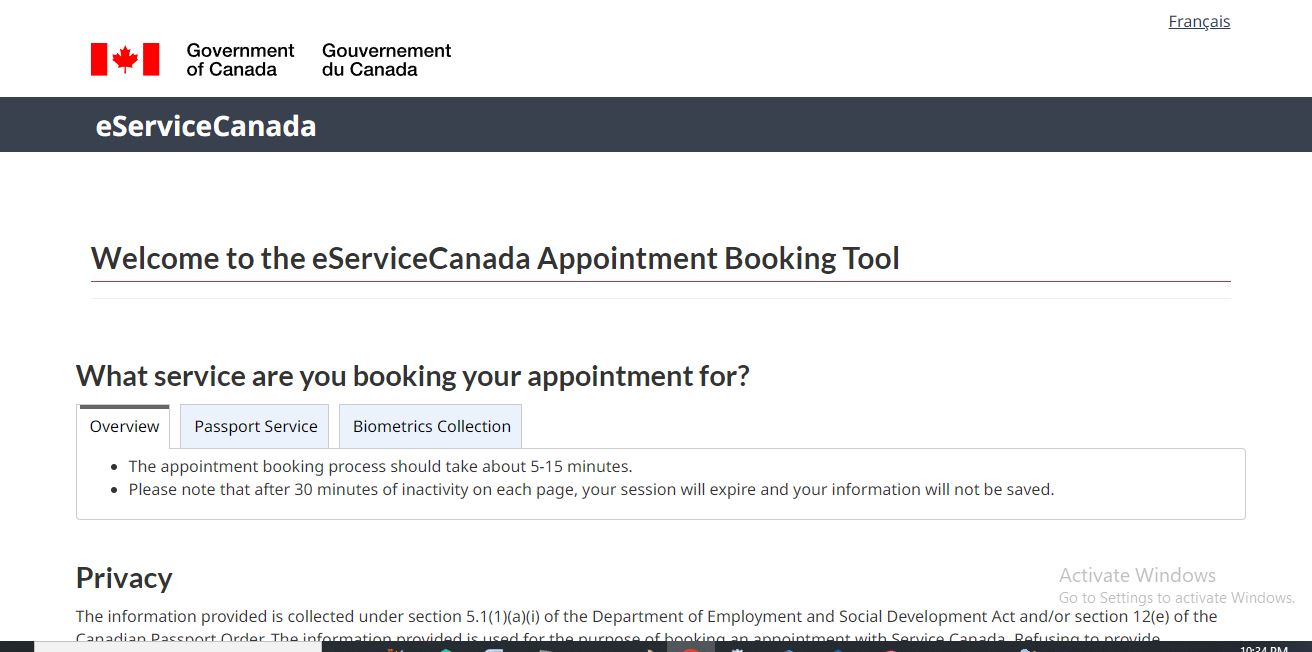 Canada Visa Appointment: A picture showing landing page for Canada visa appointment booking
