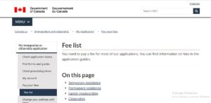 Canada Visa Fees: A picture showing page for information on Canada visa fees.