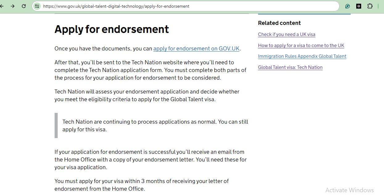 UK Visa for Tech Startups: A page for information on endorsement