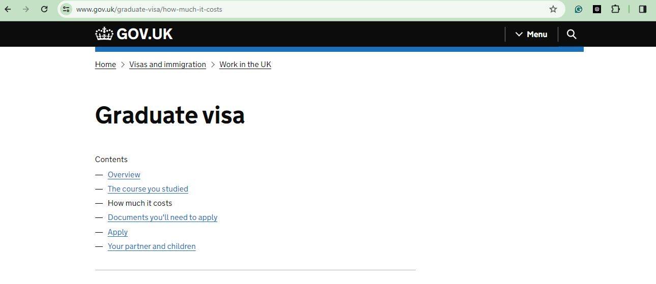 UK Graduate Route Visa: A landing page on UK website for Graduate visa