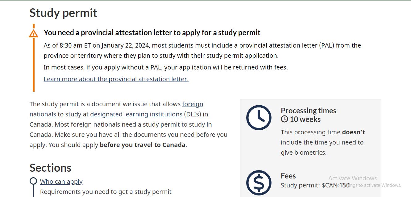 Canada Visa Processing Time: A picture showing official information on Canada study visa and processing time.