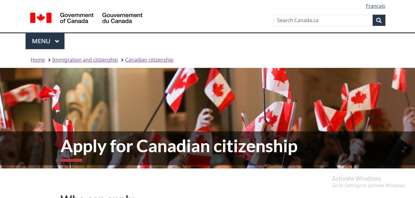 Canada Citizenship: A picture showing page for Canada citizenship application.