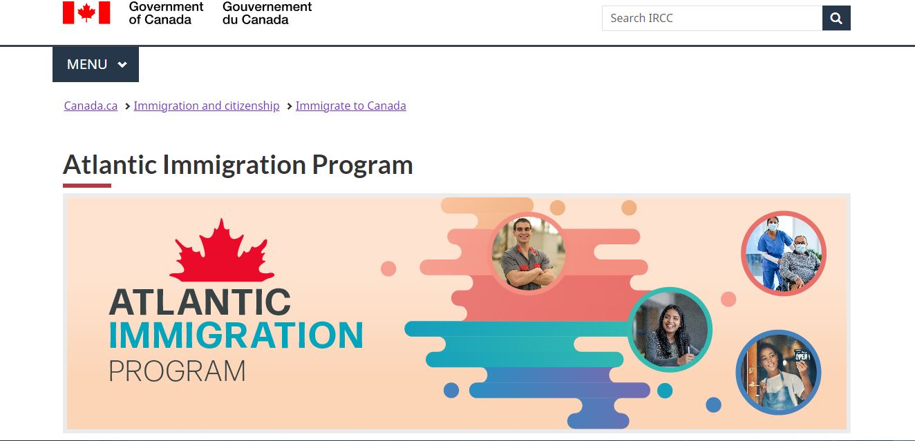 Canada Settlement Visa: A picture showing landing page of Canadian official website for information on Atlantic Immigration programs.