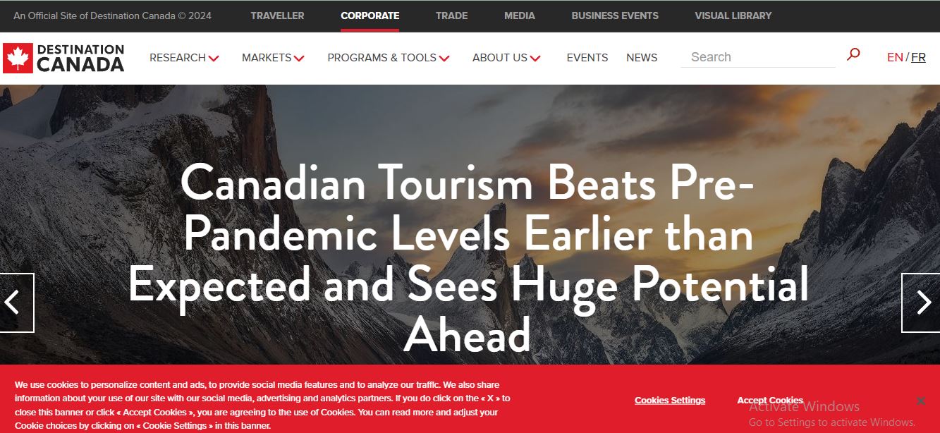 Canada Tourist Visa for Family: A picture showing landing page of Destination Canada.