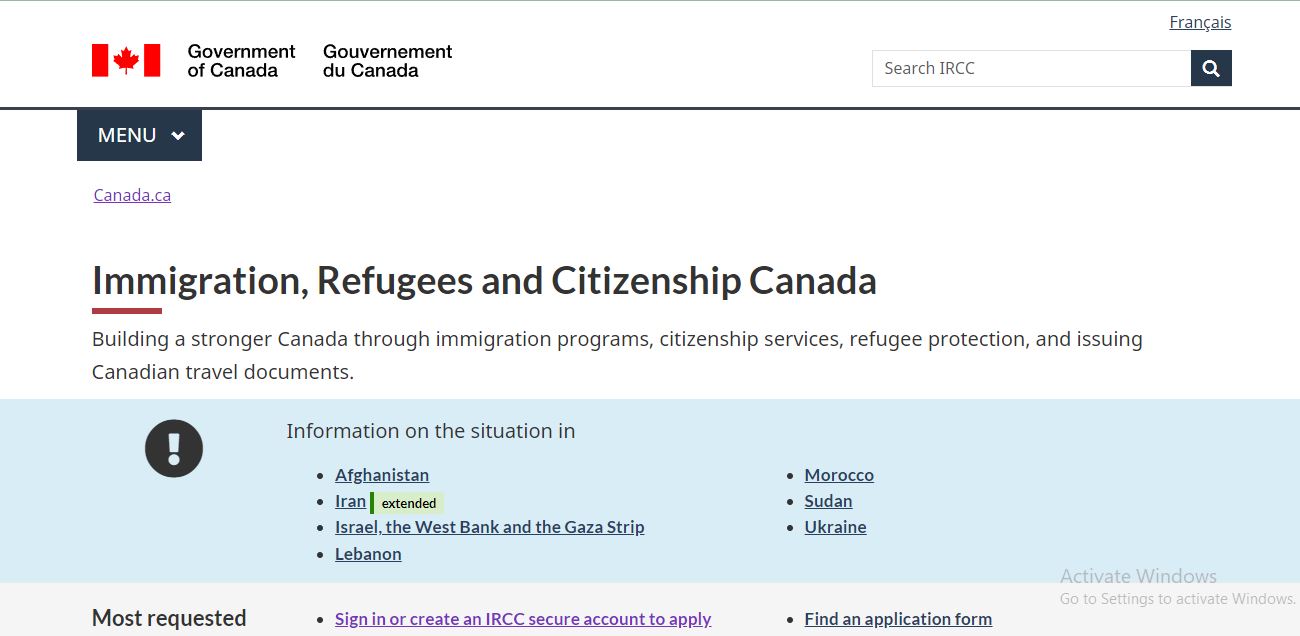 Canada Work Visa Sponsorship: A picture showing landing page for information on immigration to Canada.