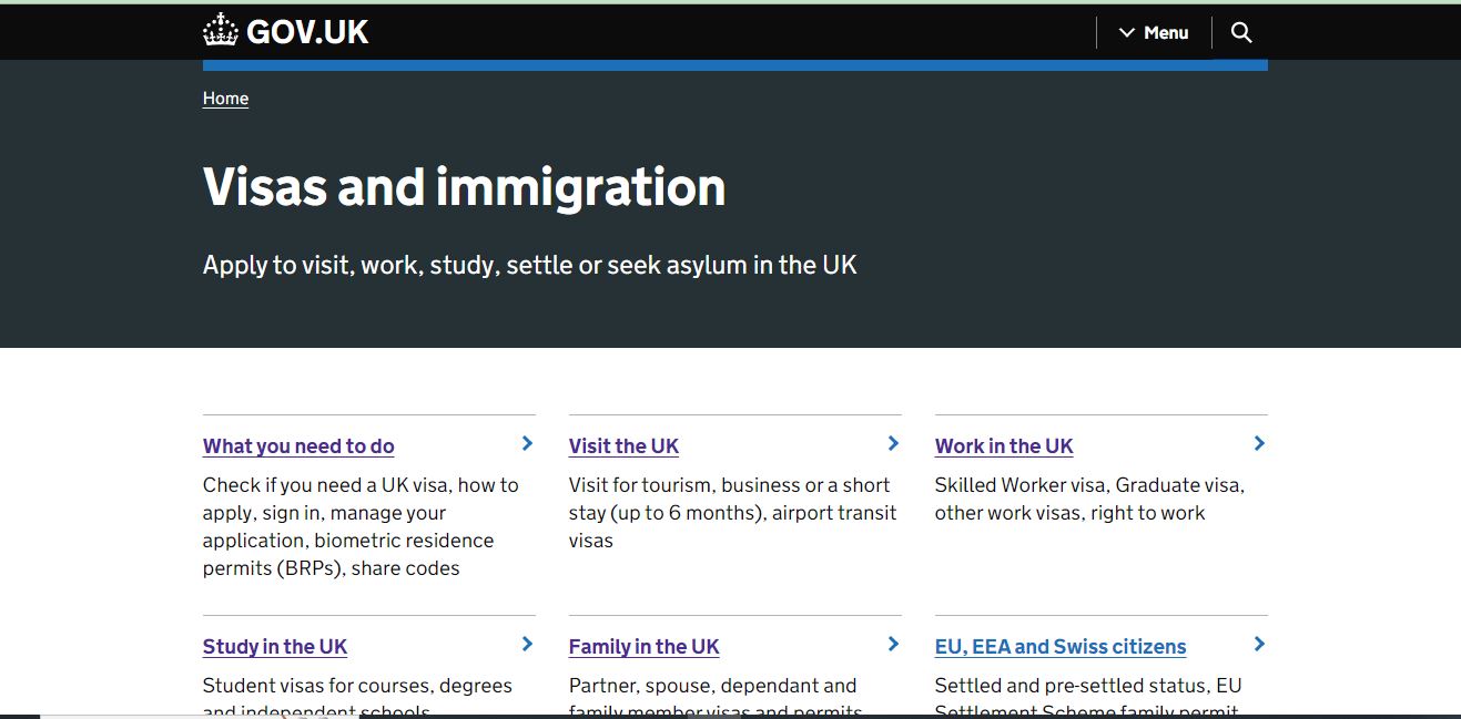 Things to Know Before Applying for a UK Skilled Worker Visa: A picture showing landing page for UK official government website
