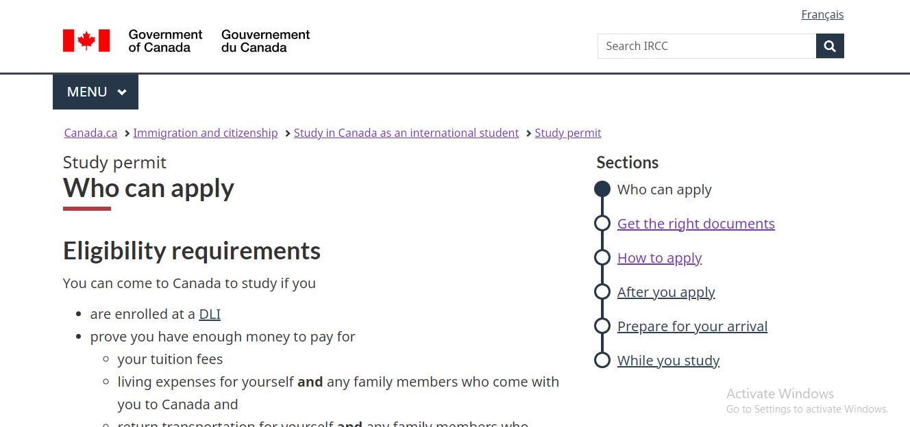Canada Student Visa Requirements: A picture showing landing page for Canada Study Permit.