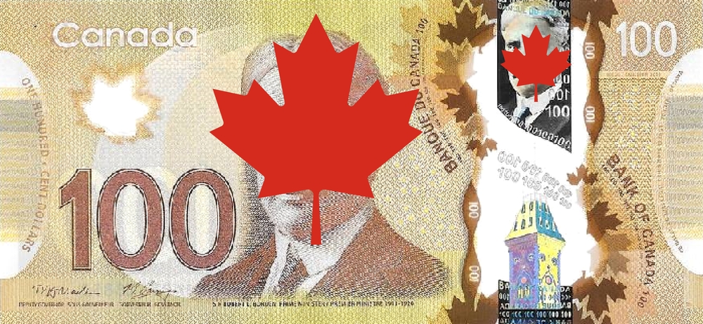 Minimum Wage in Canada:Vector obverse very high poly pixel mosaic polymer banknote of Canada. 