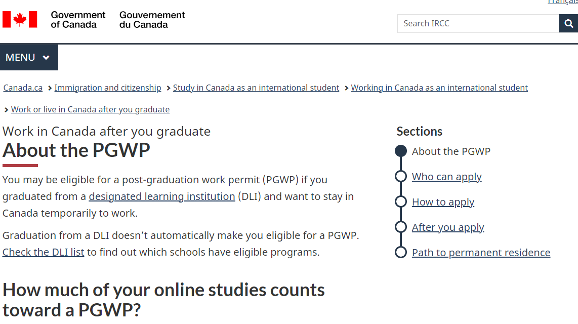 Canada Post-Graduation Work Permit vs Skilled Worker Visa: Image screenshot of Canada Post-Graduation Work Permit 